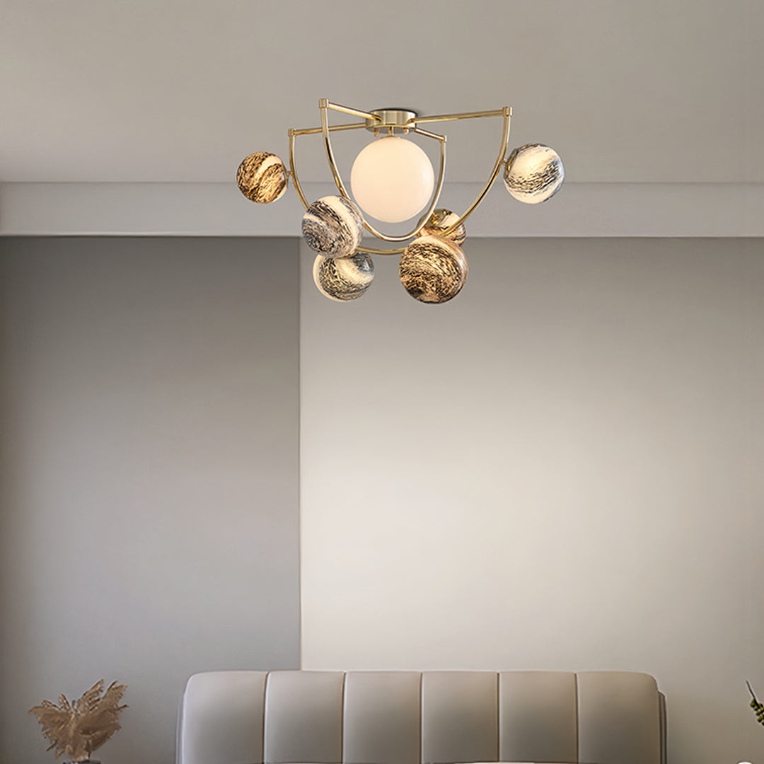 Gold Semi Flush Ceiling Light Minimalist Planet Art Creative Light