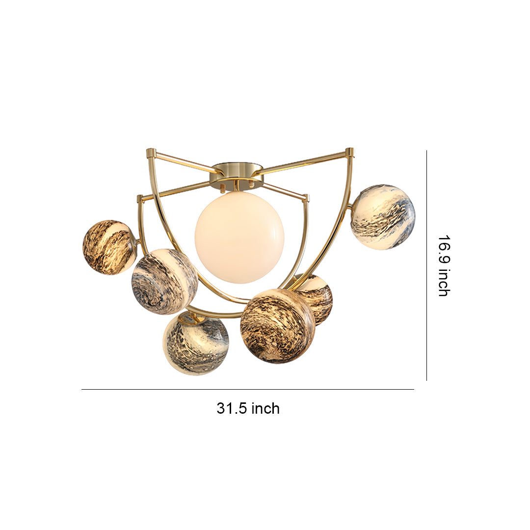 Gold Semi Flush Ceiling Light Minimalist Planet Art Creative Light