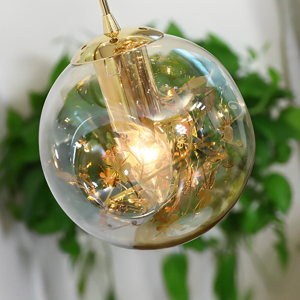 Gold Staircase Chandelier Cognac Glass Globe Ceiling Light