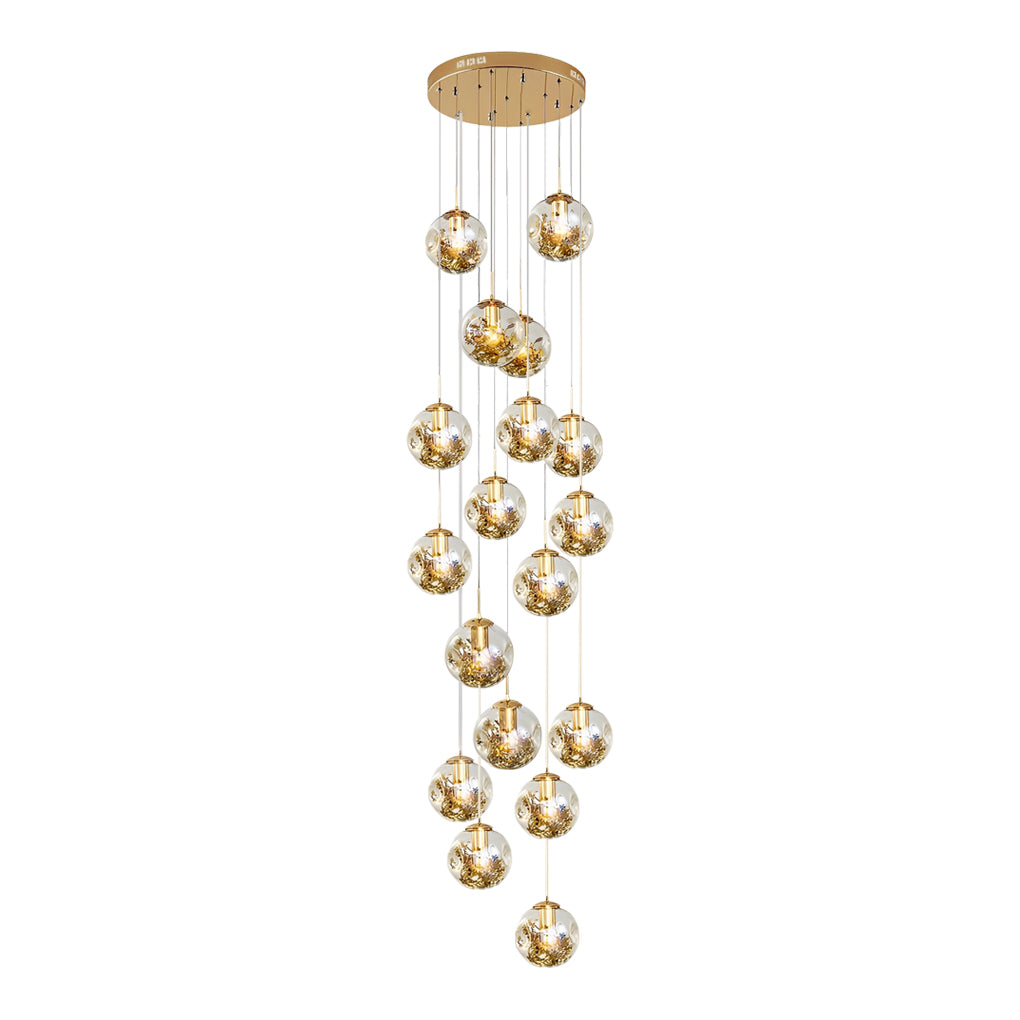 Gold Staircase Chandelier Cognac Glass Globe Ceiling Light
