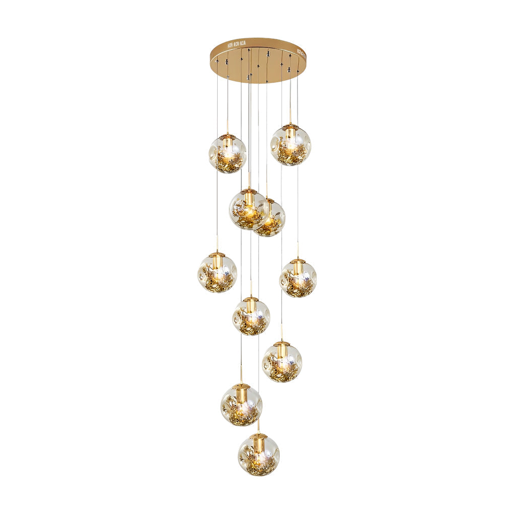 Gold Staircase Chandelier Cognac Glass Globe Ceiling Light