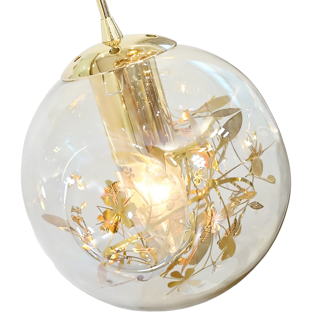 Gold Staircase Chandelier Cognac Glass Globe Ceiling Light