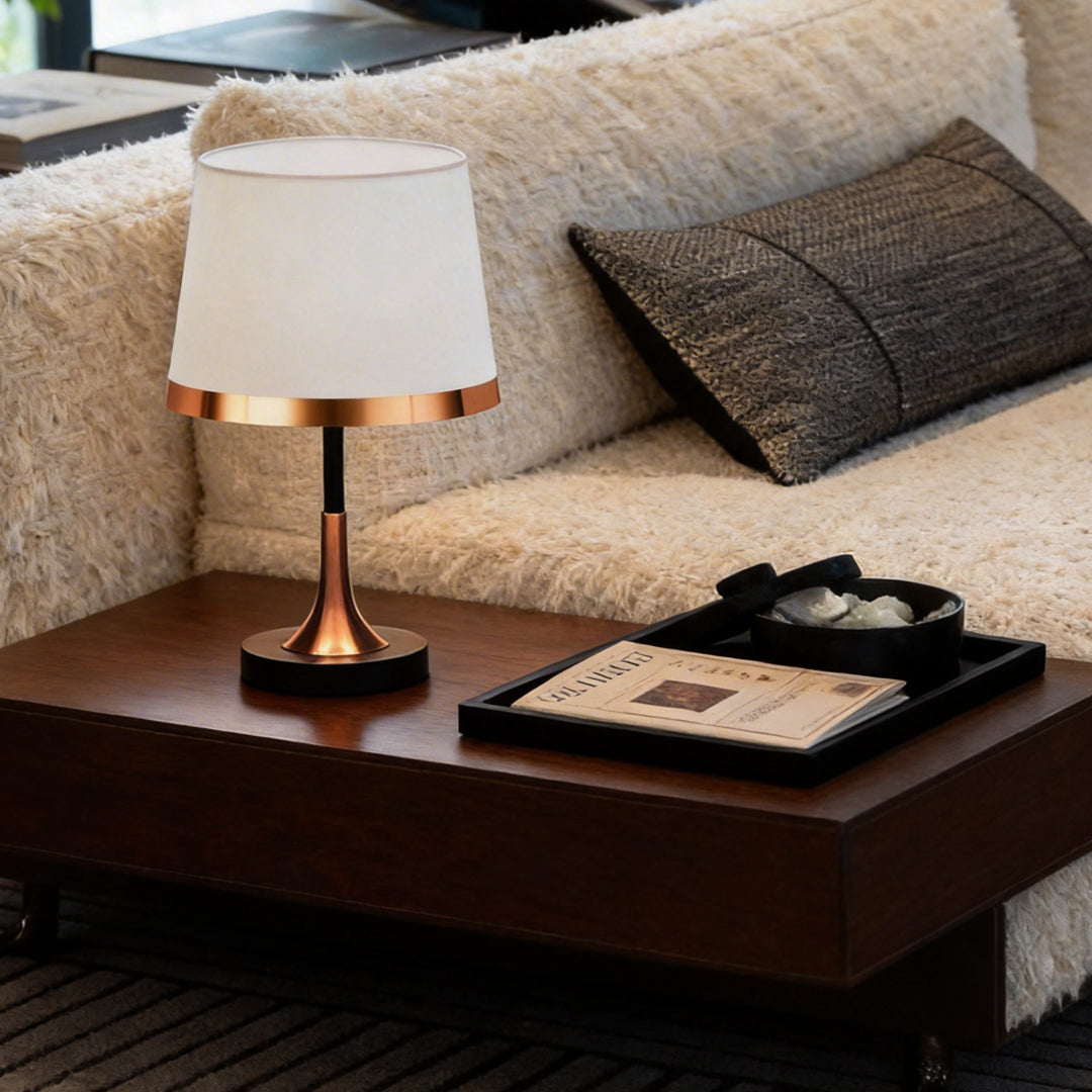 Gold White Table Lamp Modern Iron and Fabric Lamp