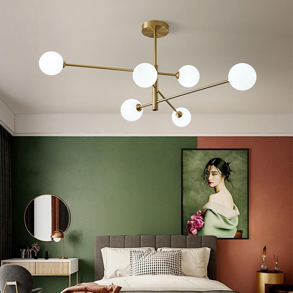 6-light Sputnik LED Electroplated Glass Gold Modern Chandeliers Ceiling Lights
