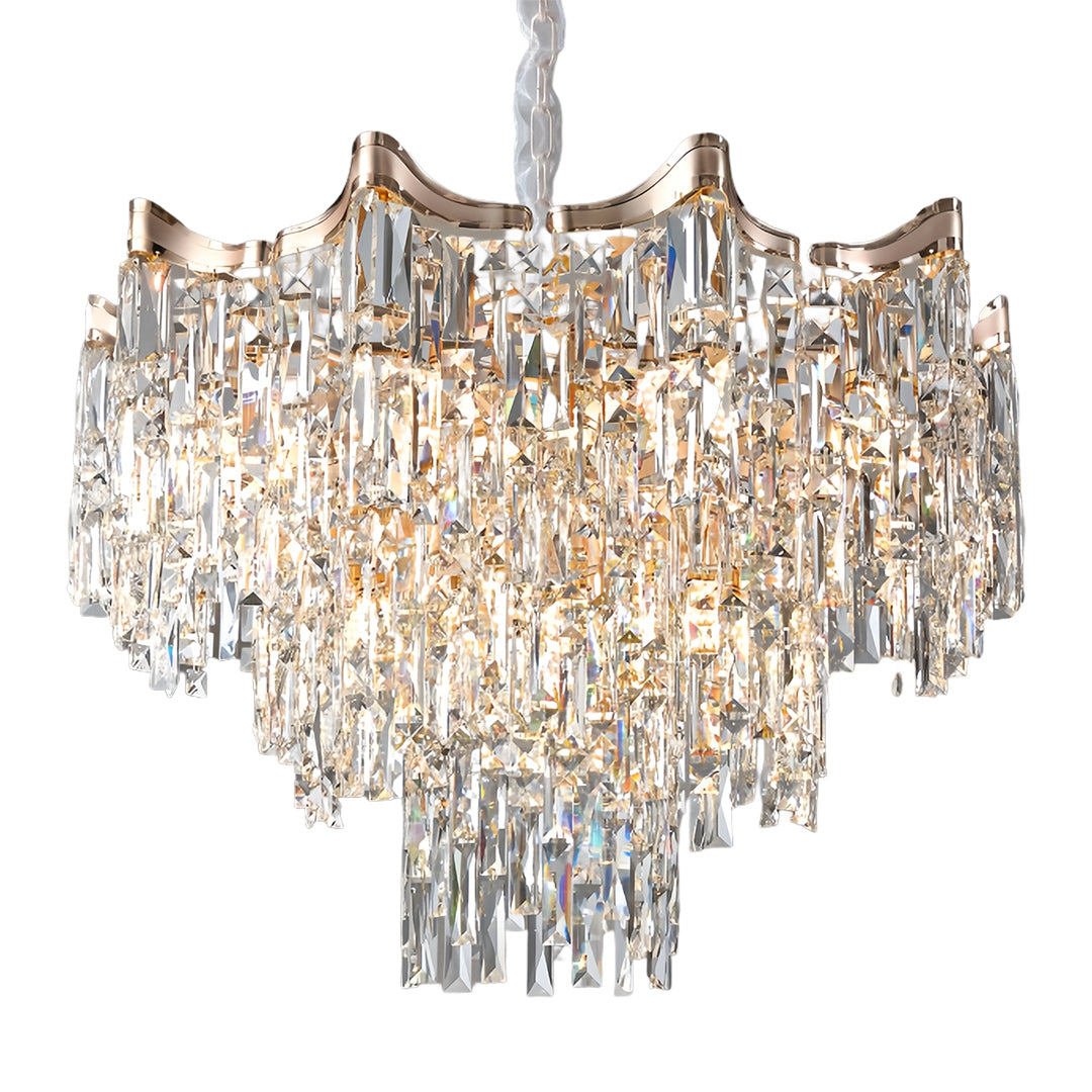 Tiered Glass Chandelier Luxury Modern Gold Waterfall Ceiling Light