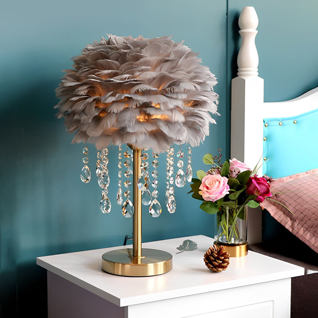 Feather Table Lamp Modern LED Crystal Tassel Ambient Light