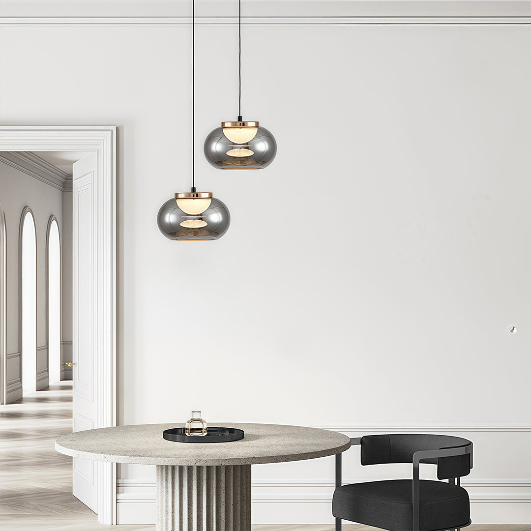 Gray Glass Pendant Light Globe wide-spectrum Metal Ceiling Light