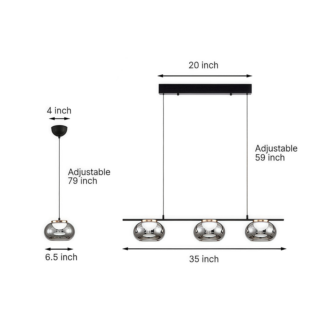 Gray Glass Pendant Light Globe wide-spectrum Metal Ceiling Light