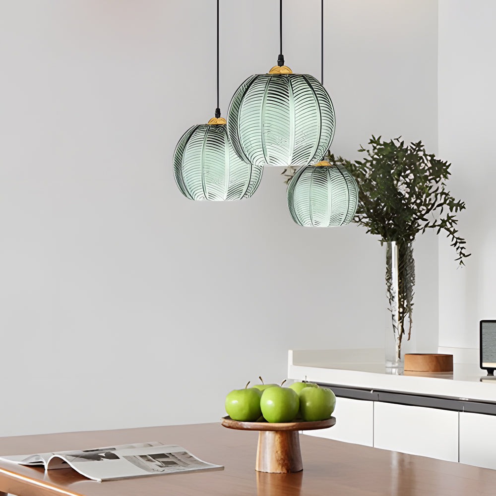 Green Glass Pendant Lighting Modern Textured Ceiling Light