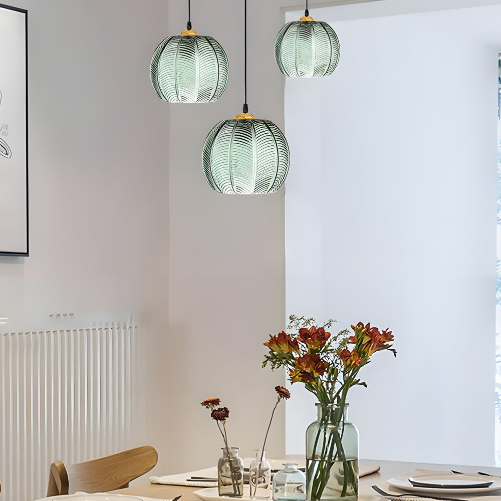 Green Glass Pendant Lighting Modern Textured Ceiling Light