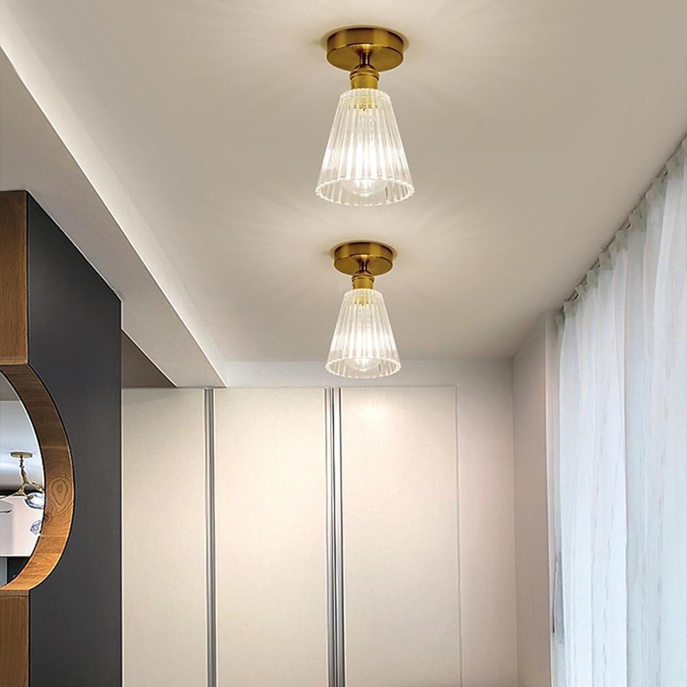 Lantern Modern Glass Copper Flush Mount Ceiling Lighting