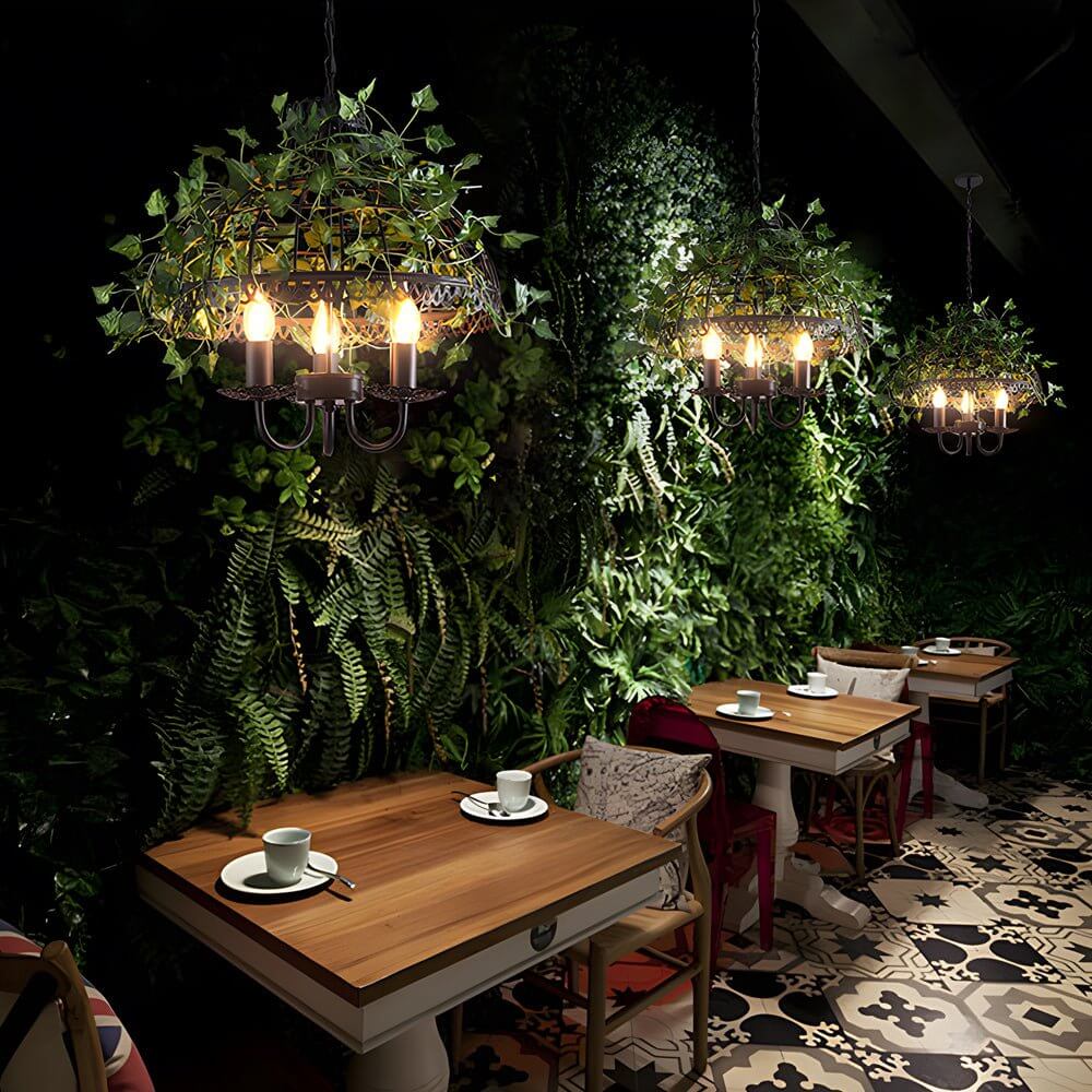 Hanging Greenery with Lights Vintage Iron Cage Vine Light