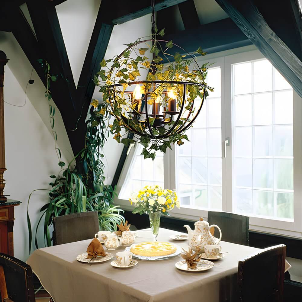 Hanging Greenery with Lights Vintage Iron Cage Vine Light