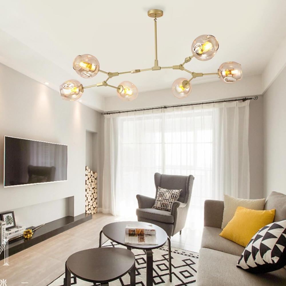 Nordic Contemporary Molecule Chandelier for Living Room Blown Glass Chandeliers 6 Bulbs