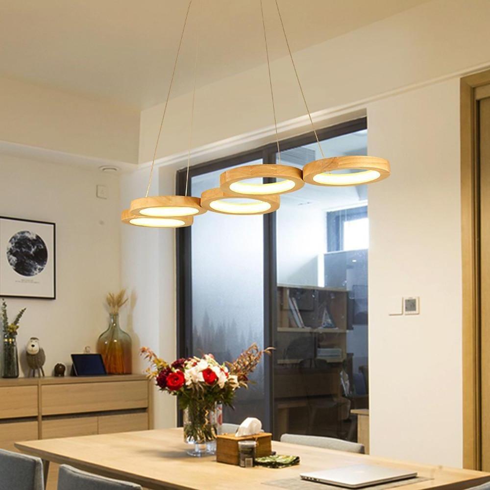 Rustic 4-Circle Wood LED Modern Chandeliers Ceiling Lights