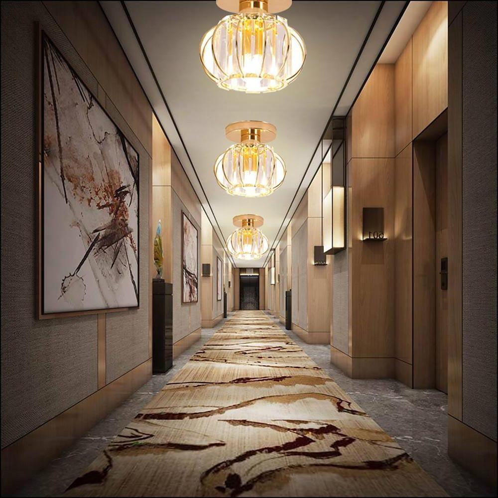 Gold Semi Flush Ceiling Light: Crystal Hallway Lamp
