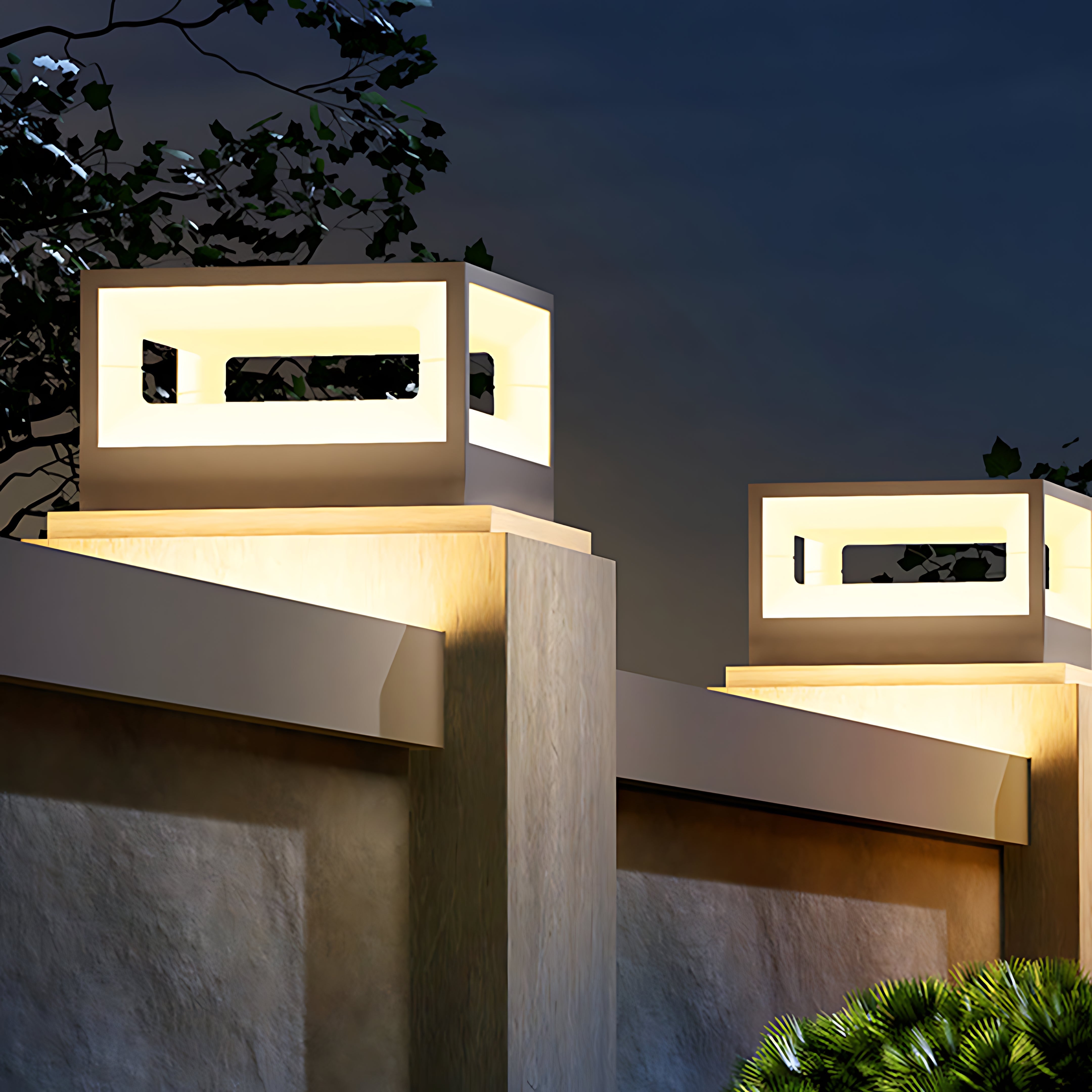 Hollow Square Pillar Light Waterproof Solar LED Fence Post Lamp