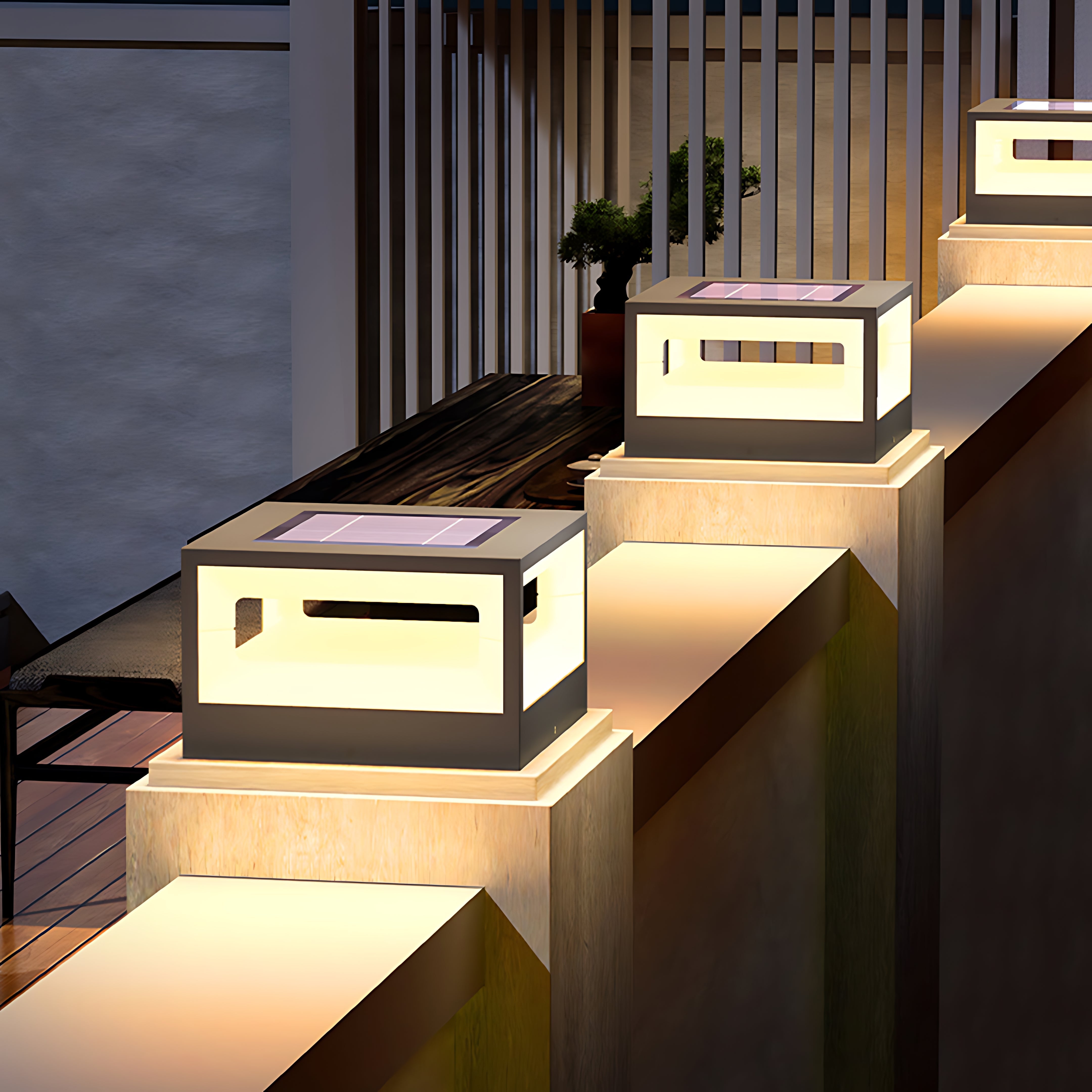 Hollow Square Pillar Light Waterproof Solar LED Fence Post Lamp