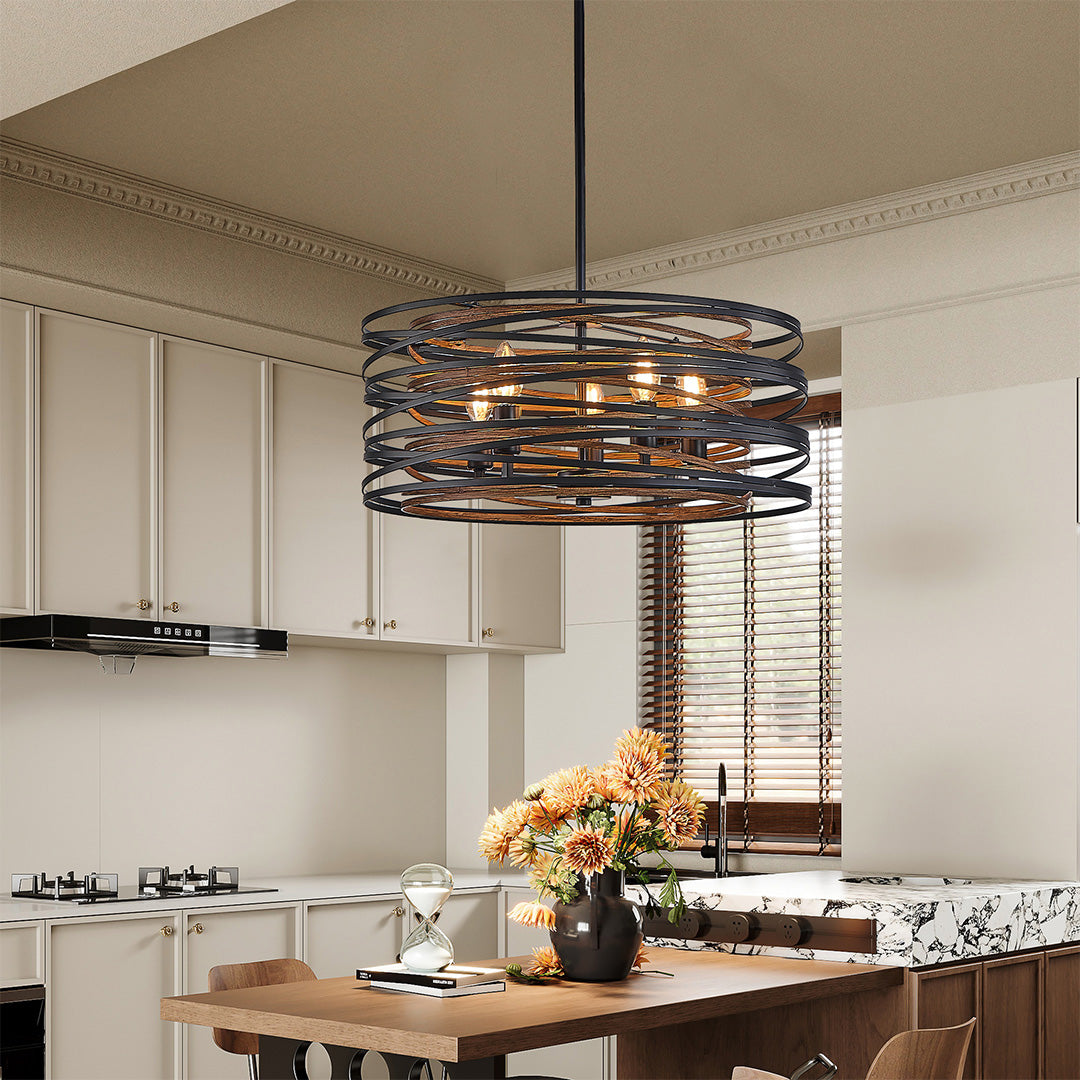 Black Drum Pendant Light Iron Cage Round Cylinder Ceiling Lights