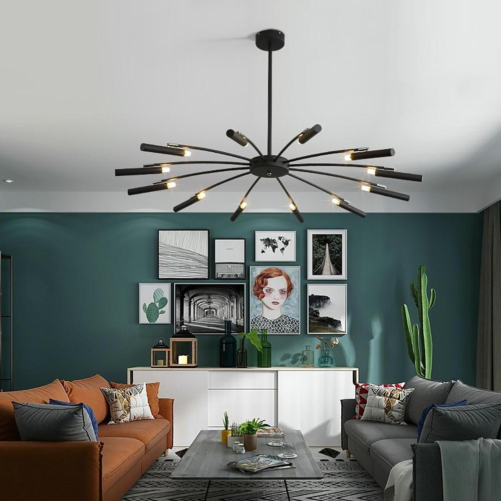 Linear Sputnik Chandelier - Black Metal, 12 Light, Modern Hanging Lights