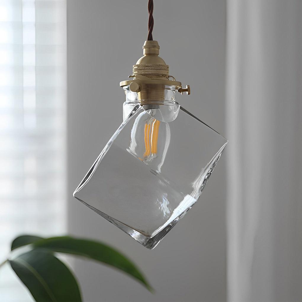 Ice Cube Pendant Light Square Transparent Glass Ceiling Light
