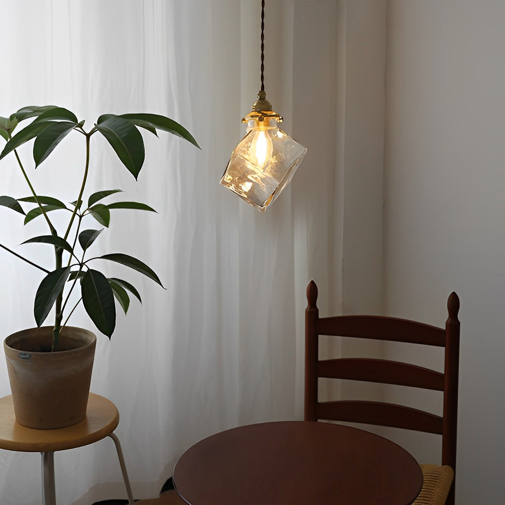 Ice Cube Pendant Light Square Transparent Glass Ceiling Light