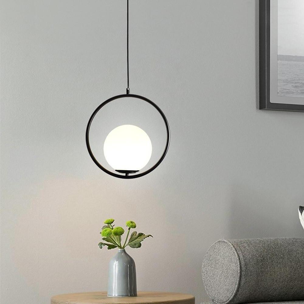 Modern Metal Circle Glass Globe Shaped Pendant Ceiling Light