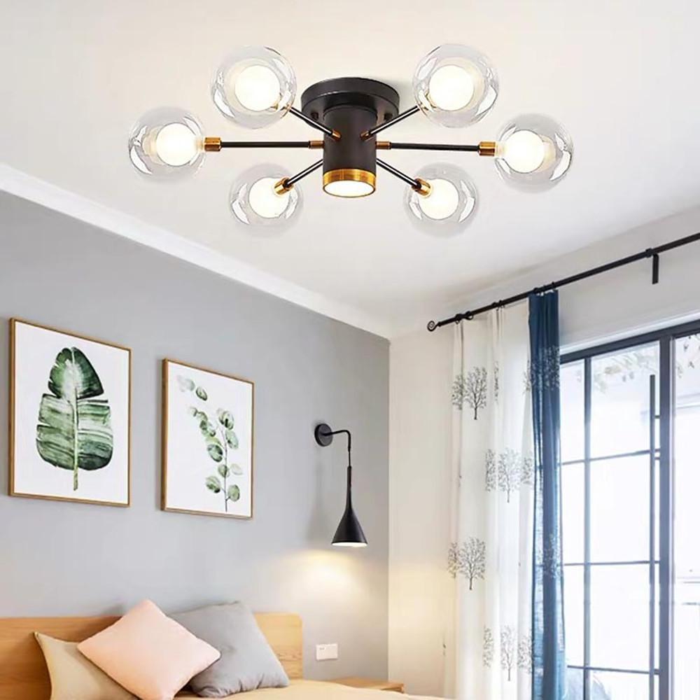 Globe Large Semi Flush Mount Lighting Metal Glass Ceiling Lights