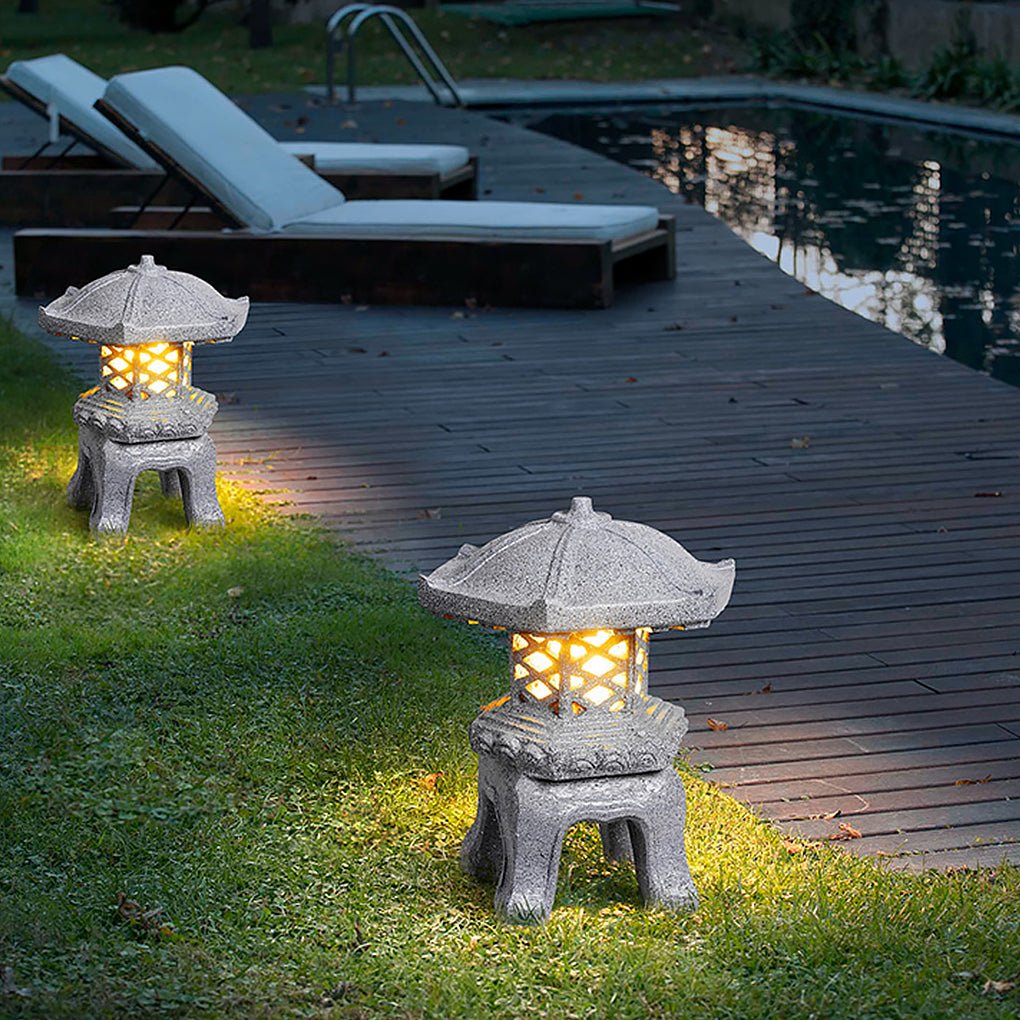 Pagoda Garden Lights Rustic Stone-Mimic Landscape Light