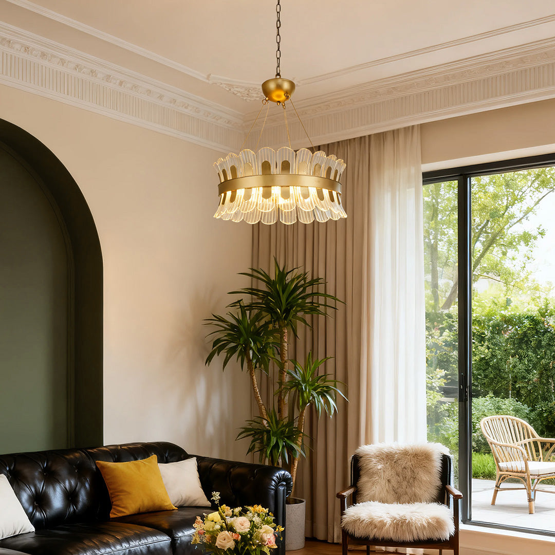 Gold Light Chandelier Round LED Luxury Adjustable Ceiling Light
