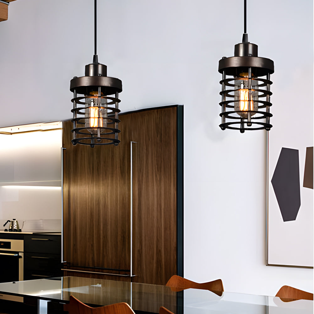 Industrial Cage Pendant Light 1-Light Metal Ceiling Light