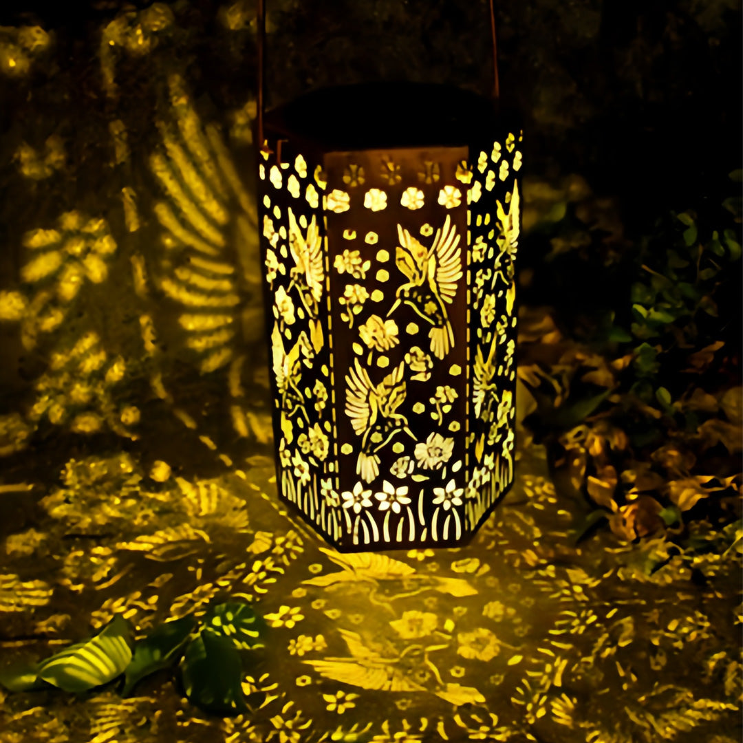 Red Outdoor Lantern Iron Body with Hollow-Out Design Solar Light