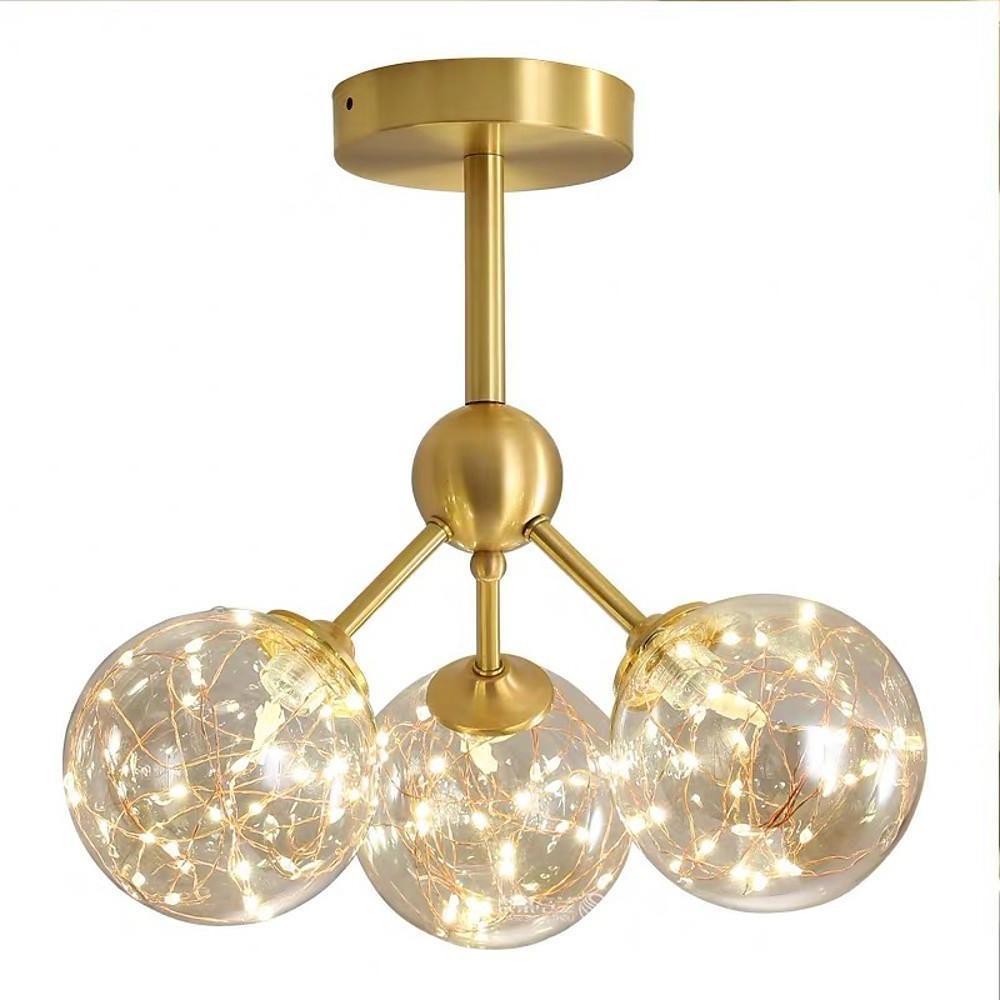 3-Globe Copper Glass Semi Flush Mount Lighting Ceiling Lights for Bedroom
