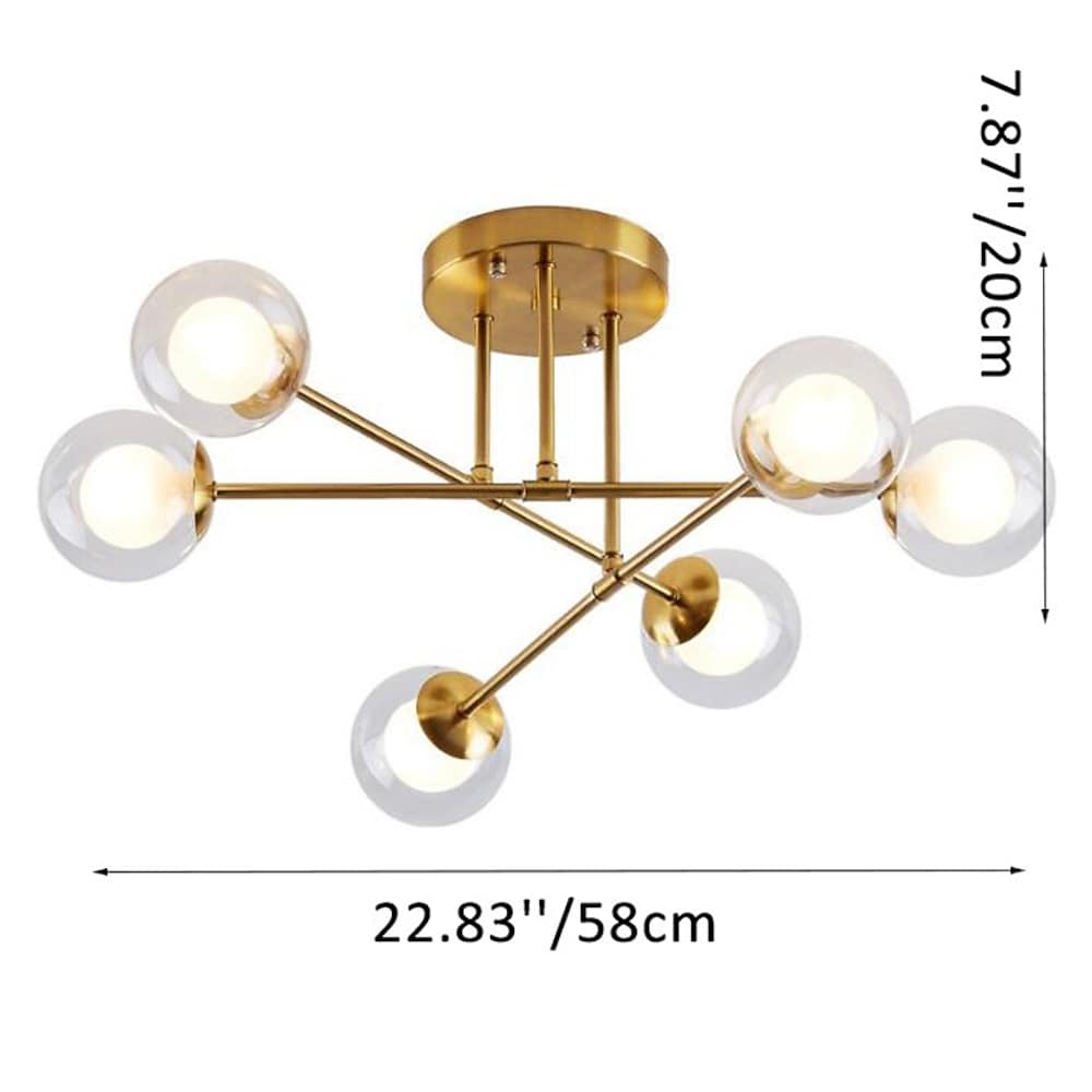 6-light Glass Sputnik LED Modern Ceiling Light Hanging Lamp Chandelier