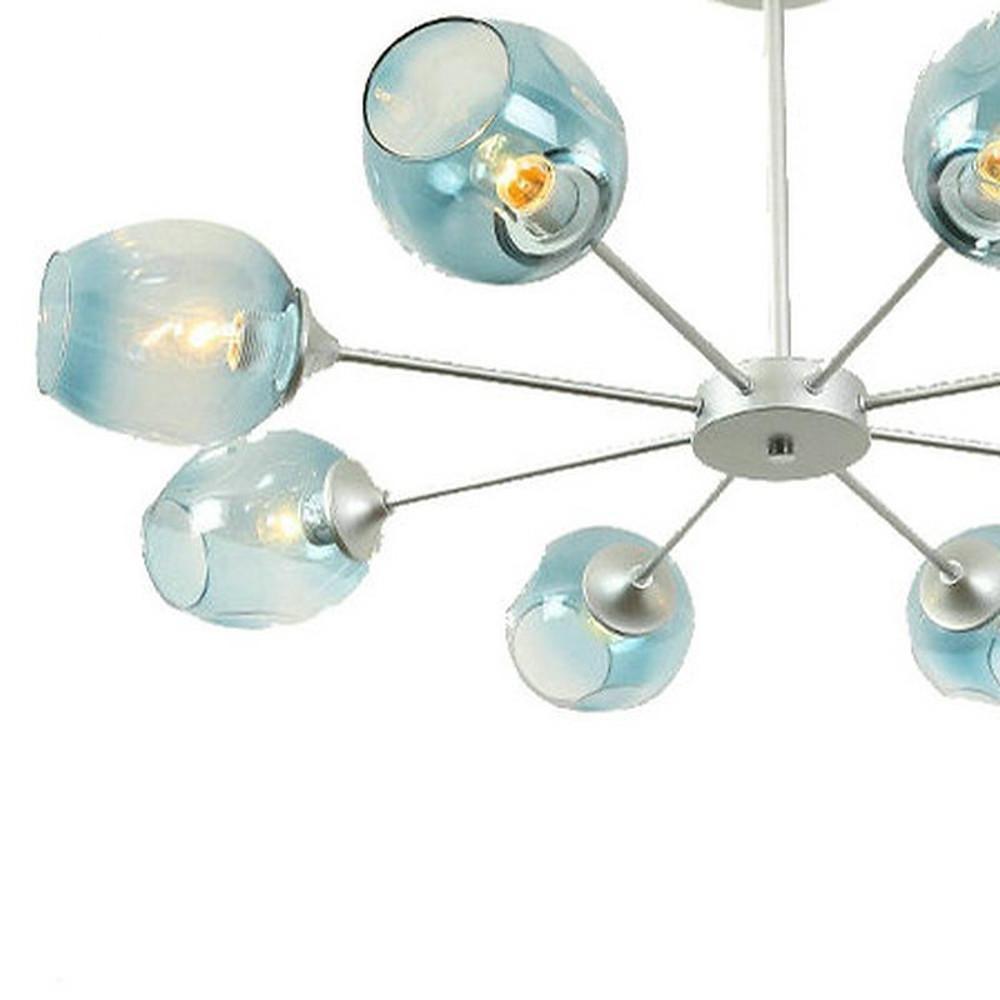 Blue Glass Sputnik Chandelier Metal See Glass Chandeliers with 8 LED Lights
