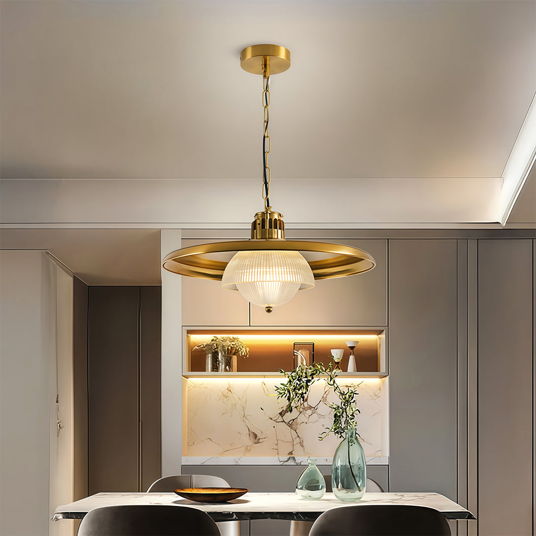 Iron Pendant Light Fixture Copper Color Adjustable Ceiling Light
