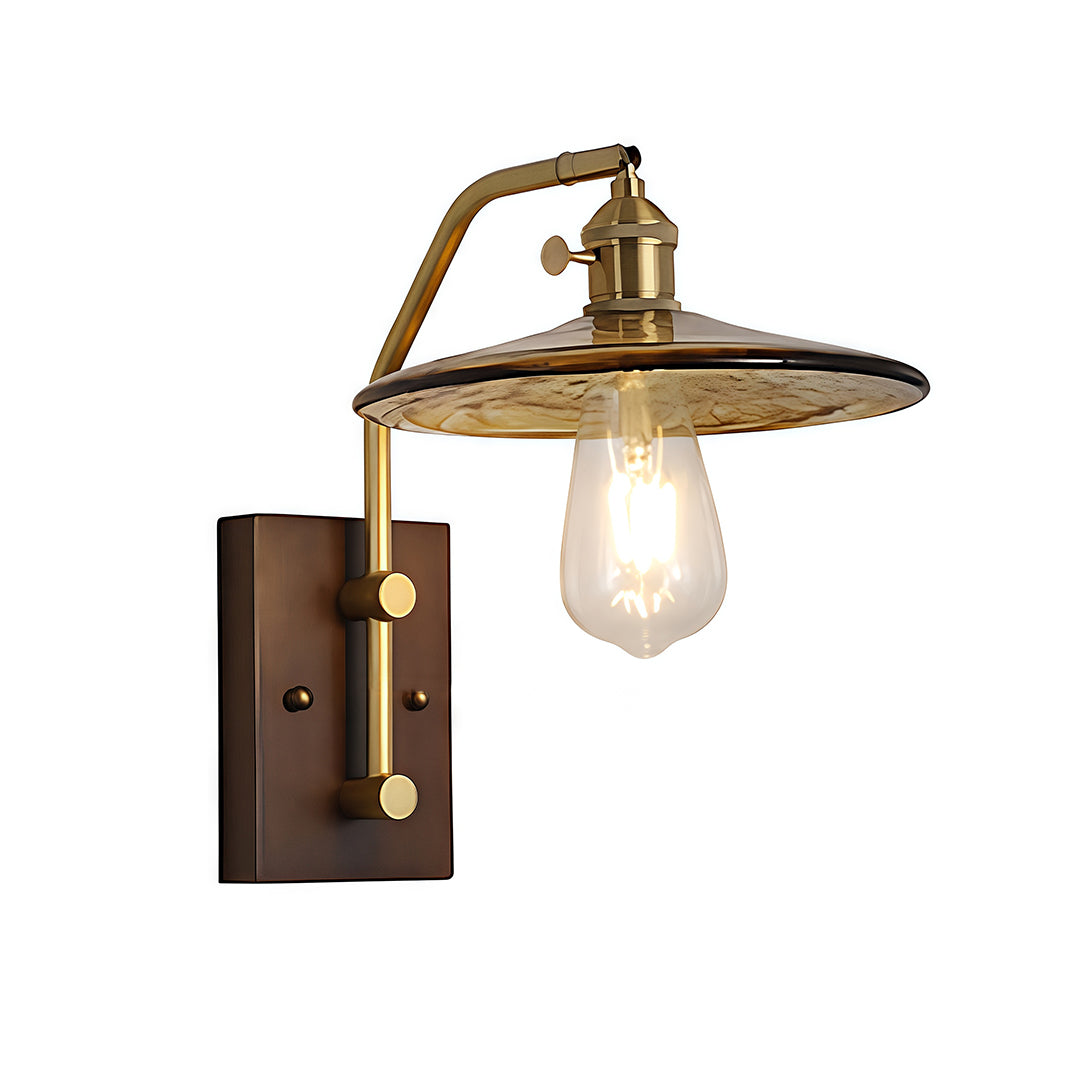 Glass Wall Lights Japanese Retro Wave Iron Body Rubberwood Lamp