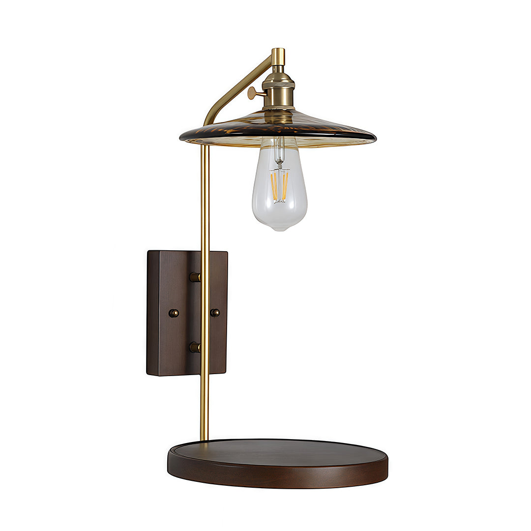 Glass Wall Lights Japanese Retro Wave Iron Body Rubberwood Lamp