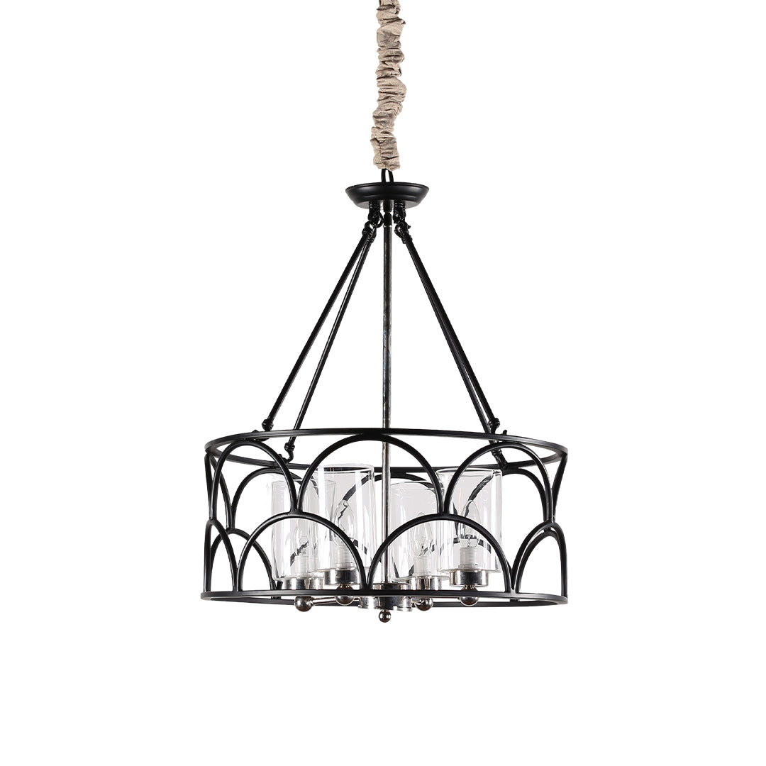 Chandelier with Black American Vintage Metal and Glass Ceiling Light
