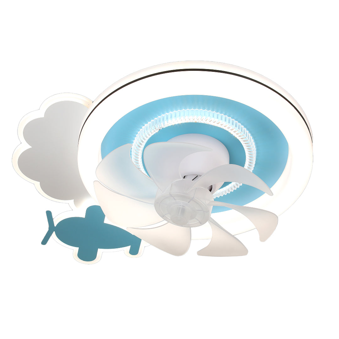 Children's Ceiling Fans with Lights Quiet Motor Blue and White Lamp