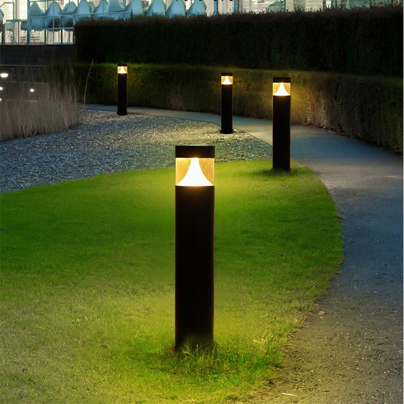 Round LED Outdoor Post Light Waterproof Black Aluminum Modern Yard Lamp