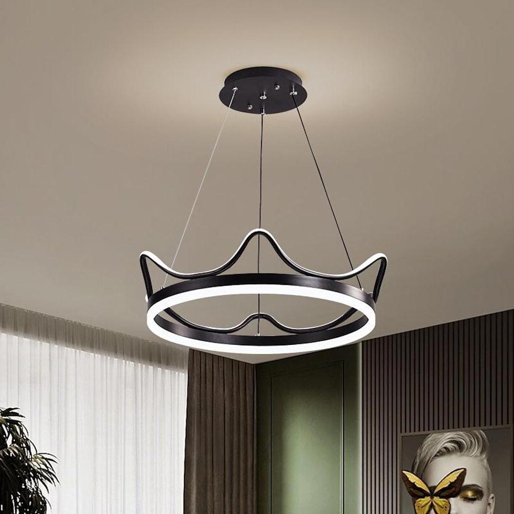 Dimmable LED Ring Chandelier Crown Design Modern Aluminum & Acrylic Pendant Light