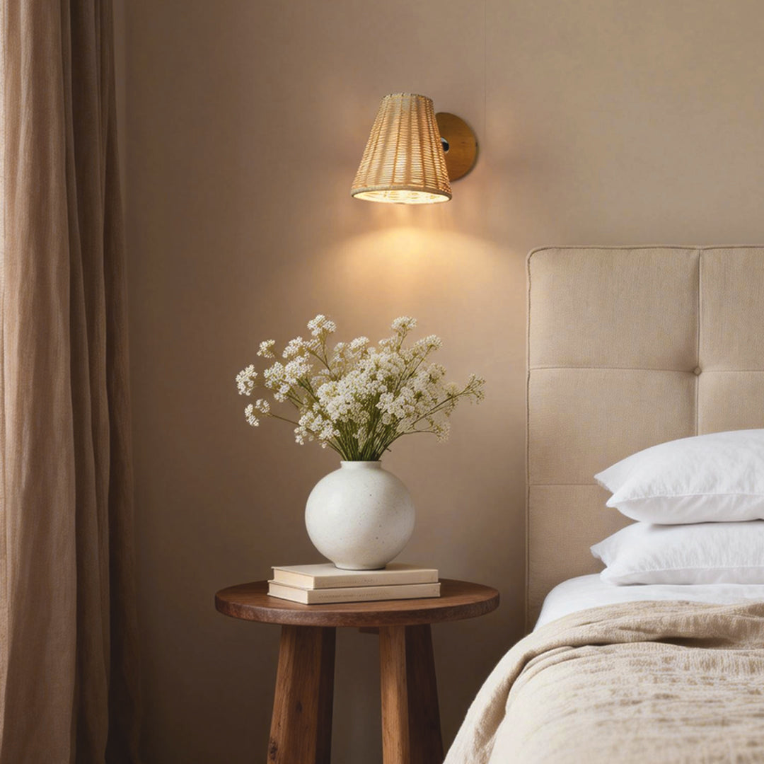 Japanese Wall Light Vintage Wicker Adjustable Light