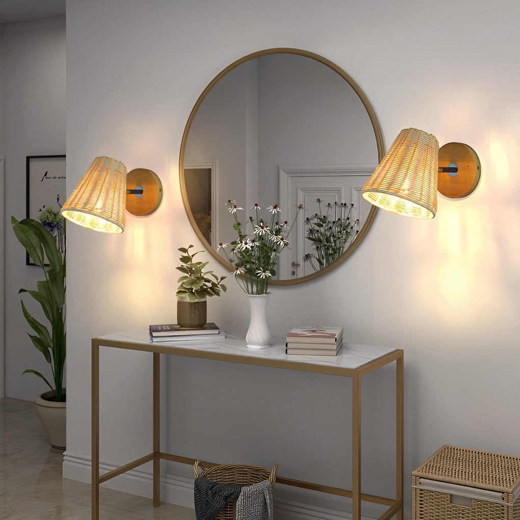 Japanese Wall Light Vintage Wicker Adjustable Light