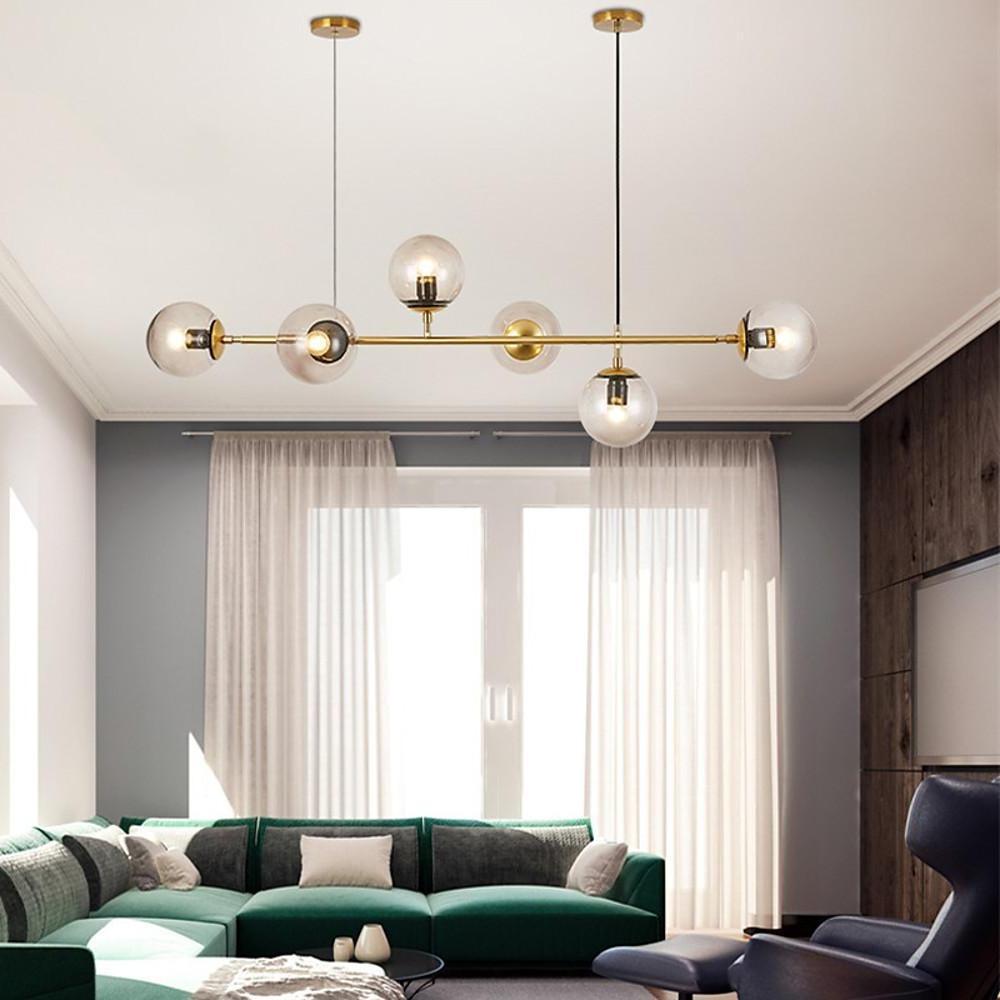 Nordic Linear Ceiling Lights Glass Globe 4/6 Heads Chandelier