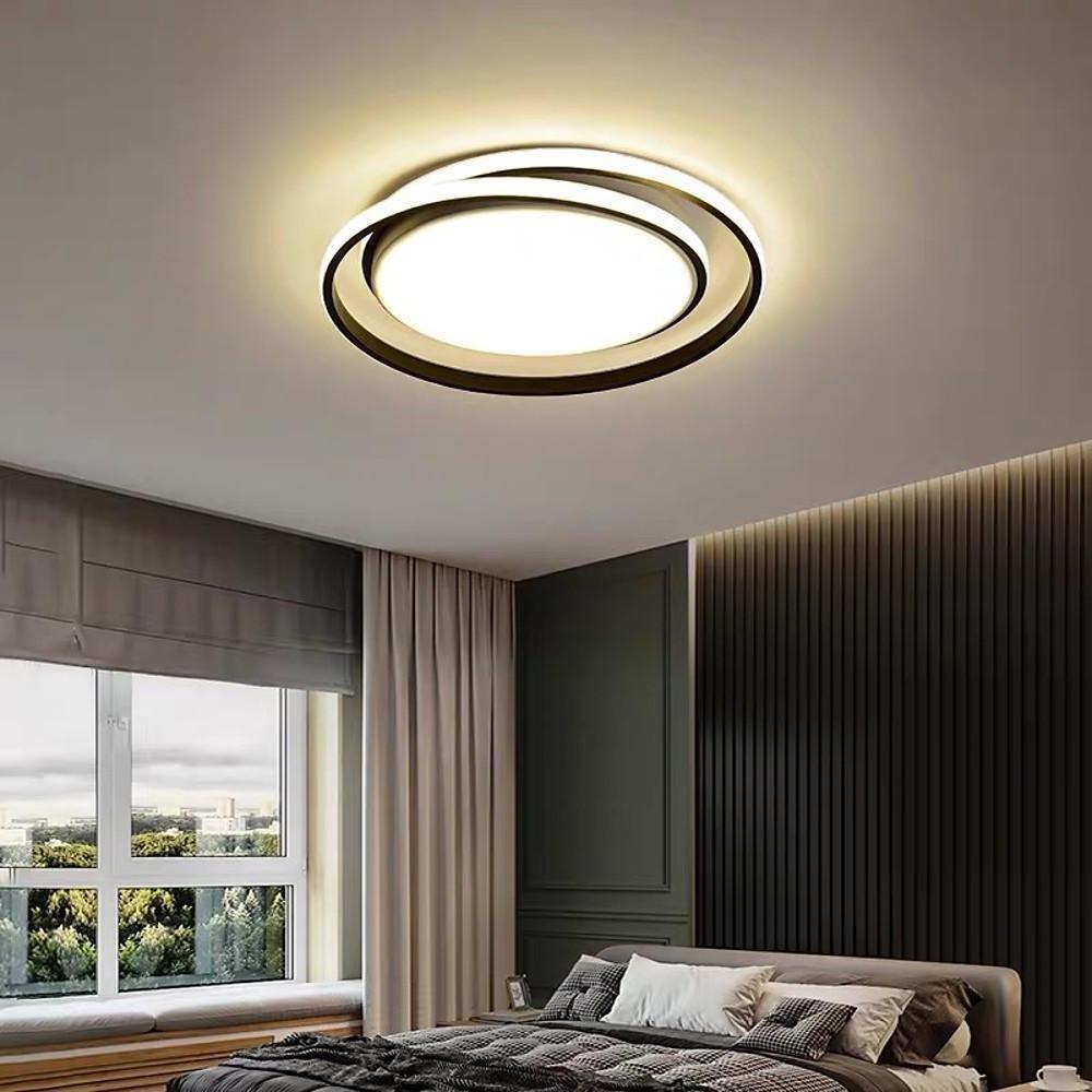 Creative Circular LED Modern Black Gold Flush Mount Ceiling Lighting for Bedroom
