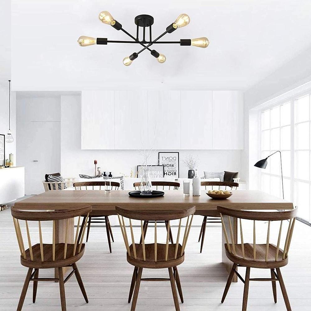 Minimalist Geometric Industrial Sputnik Chandelier 6 Bulbs Ceiling Lights