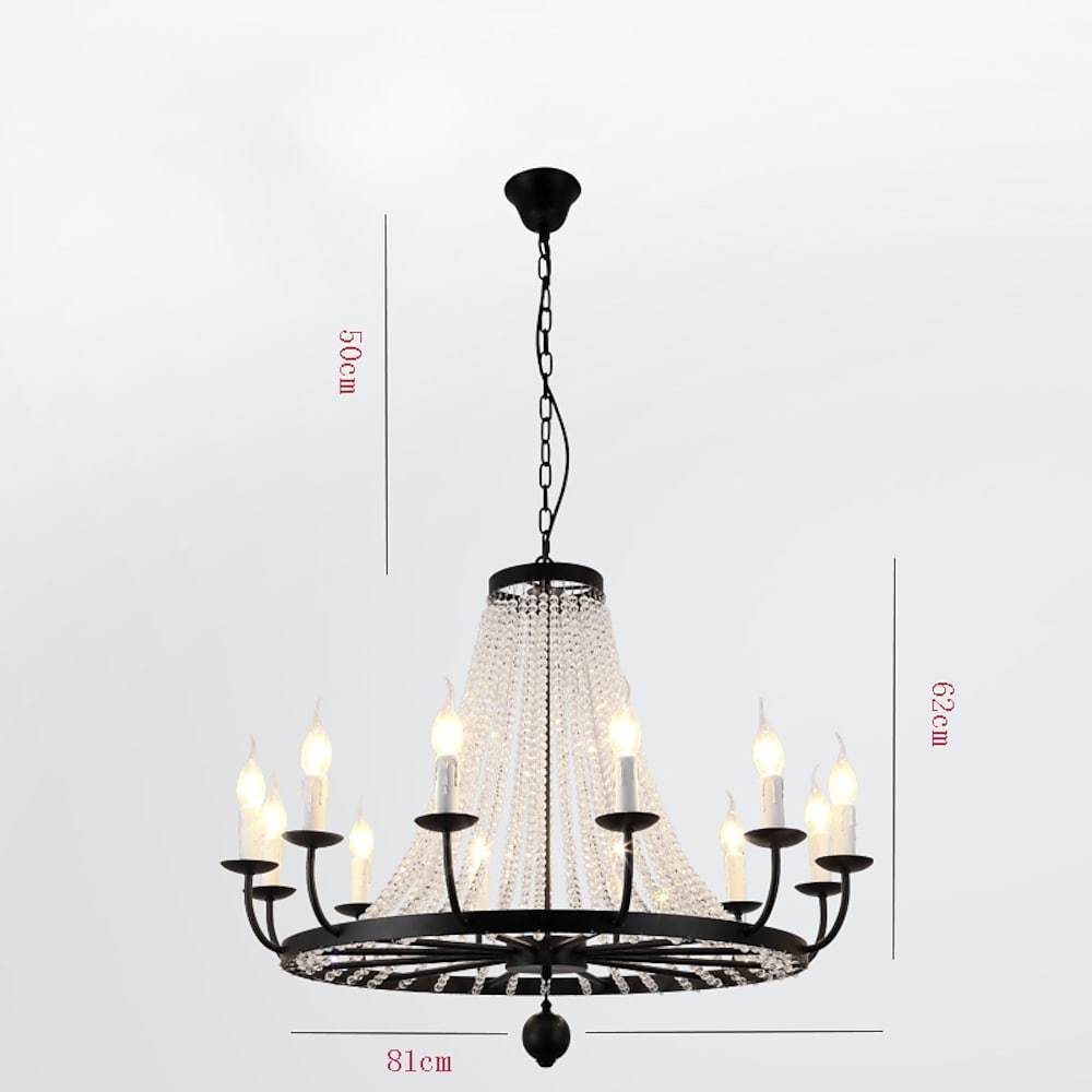 Empire Wagon Wheel Chandelier - 8/10/12 Candle Lights, 20'' Adjustable Chain, Crystal Accents