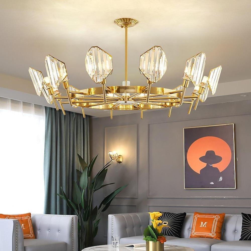 Brass Ring Frame Crystal Chandelier - Gold Metal, Crystal Accents Ceiling Lighting