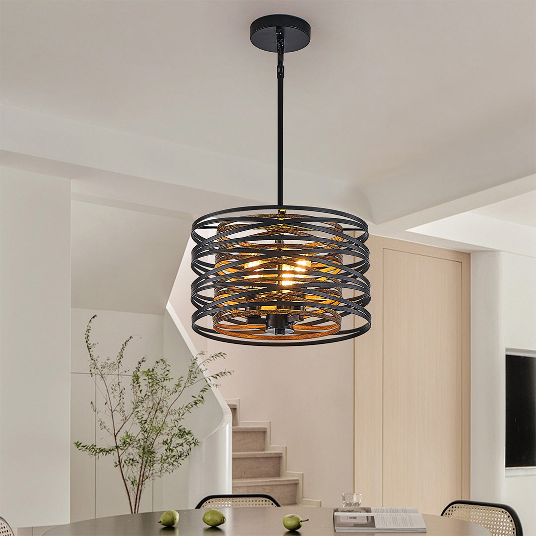 Black Drum Pendant Light Iron Cage Round Cylinder Ceiling Lights